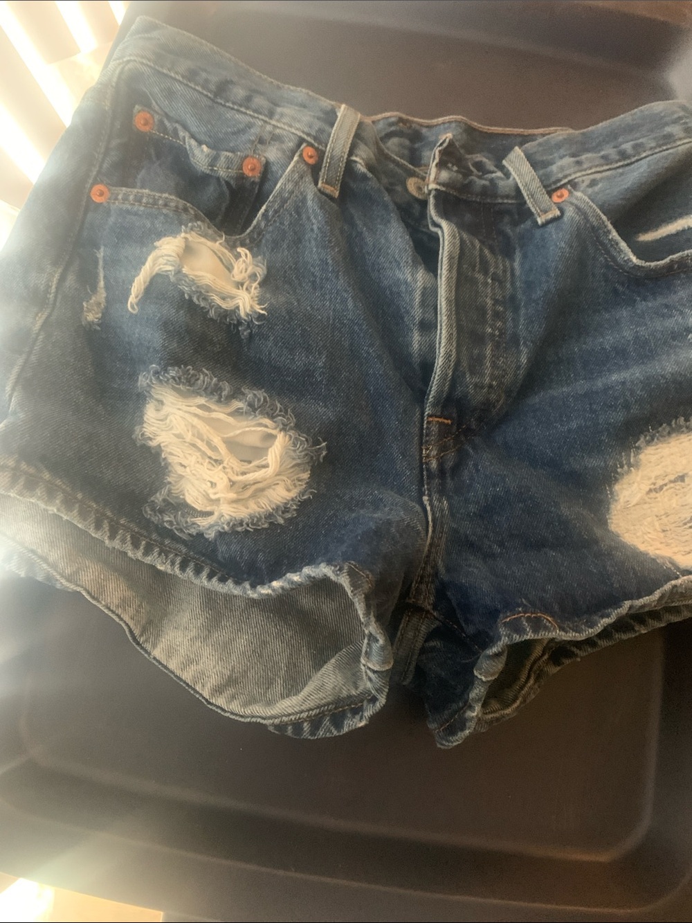 Levi's Distressed Dark Blue Denim Cutoff Shorts - Picture 8 of 8